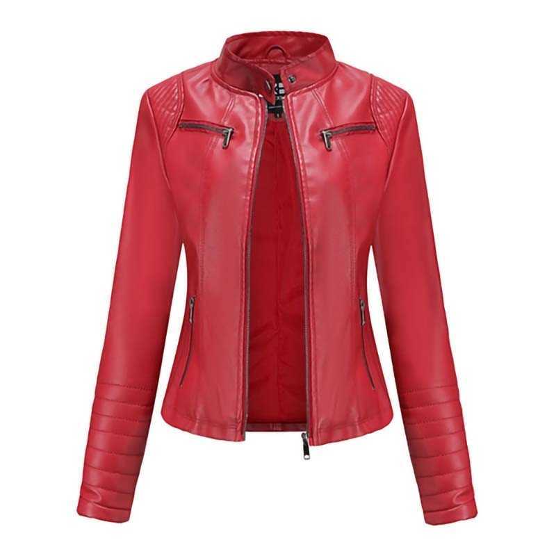 Women Faux Leather Jacket Autumn Winter Long Sleeve Plus Size Fashion Ladies Solid Zipper Biker Coat Female Casual Outwear 210603
