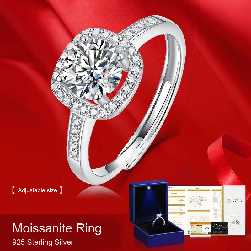 1Ct Women Moissanite Rings Sterling Sier Plated Dia Top Quality Lady Wedding Ring Gift With Box Adjustable Size Fashion Fine Jewelry