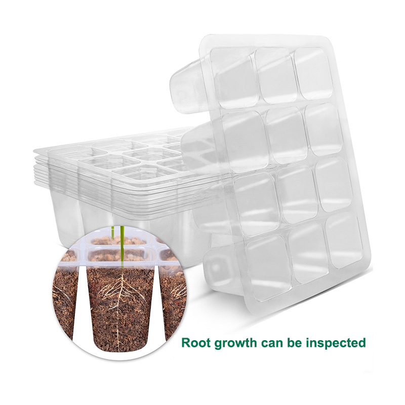 10pcs 12 Holes Plant Seed Tray Grow Box Adjustable Plant Starter Set With Dome And Base Greenhouse Transparent Nursery Box