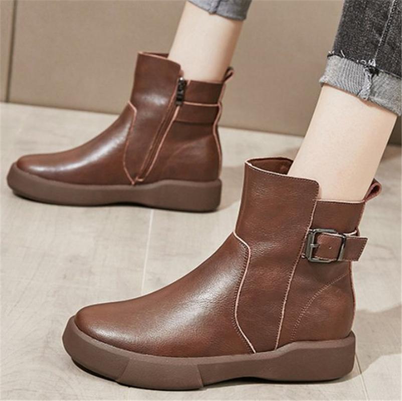 Boots Ankle Platform Women Genuine Cow Leather Round Toe Oxfords Flats Comfort Fashion Sneaker34 35 36 37 38 39 40