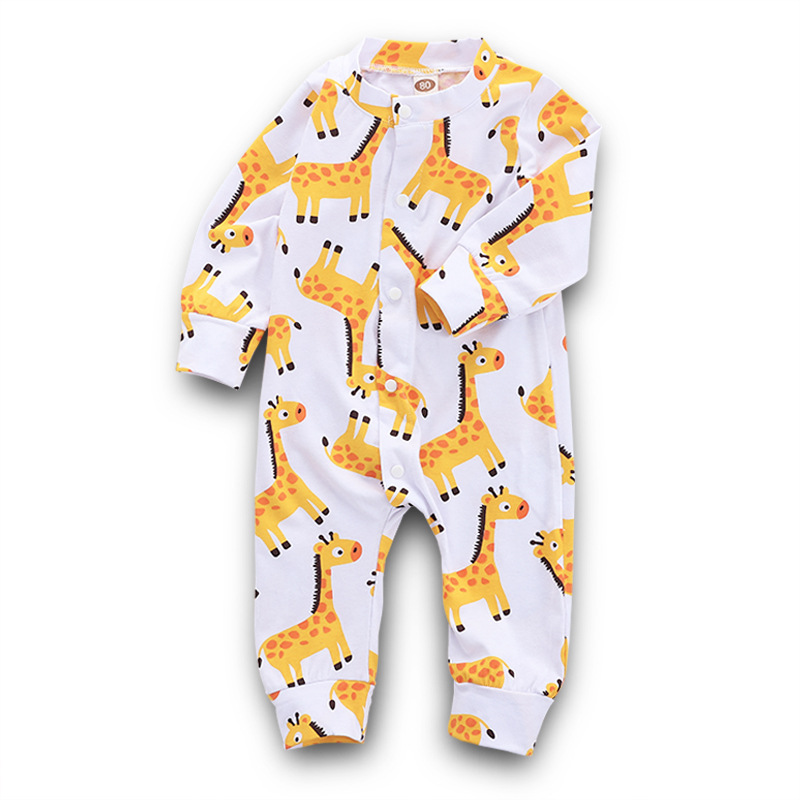 Newbrown Baby Clothes Rompers Spring Autumn Infant Jumpsuits Cartoon Giraffe Print Long Sleeve Jumpsuit With Buckles Kids Clothing