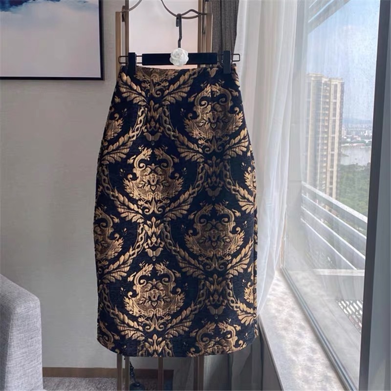 vintage autumn winter two pieces set ruffles single brested buttons black jacket tops printed pencil skirt women sets 210421