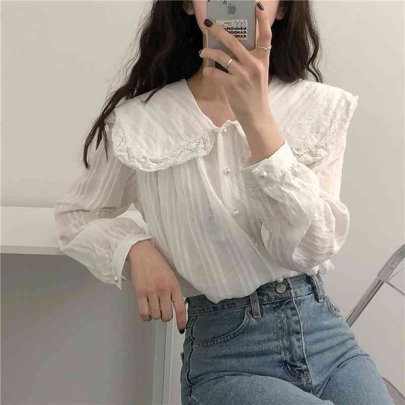Comelsexy Retro Vintage Lace Blouses Solid Chic Office Lady French Elengant Sweet Female Shirts Tops 210515