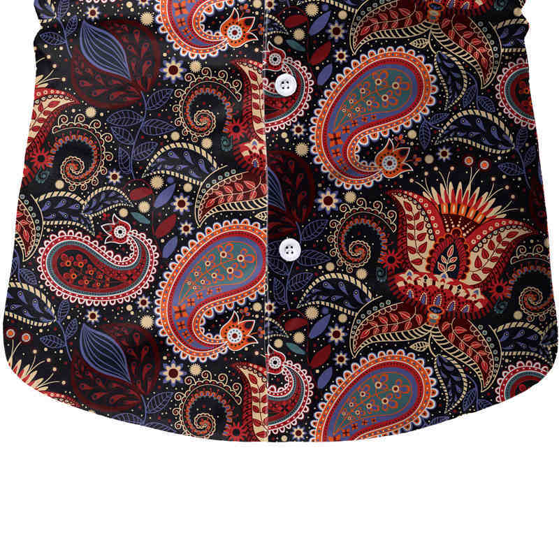 Paisley Floral Summer Shirt Men Retro Camisa Hawaiana Hombre Slim Fit Mens Short Sleeve Shirt Flower Men Casual Shirts 210524