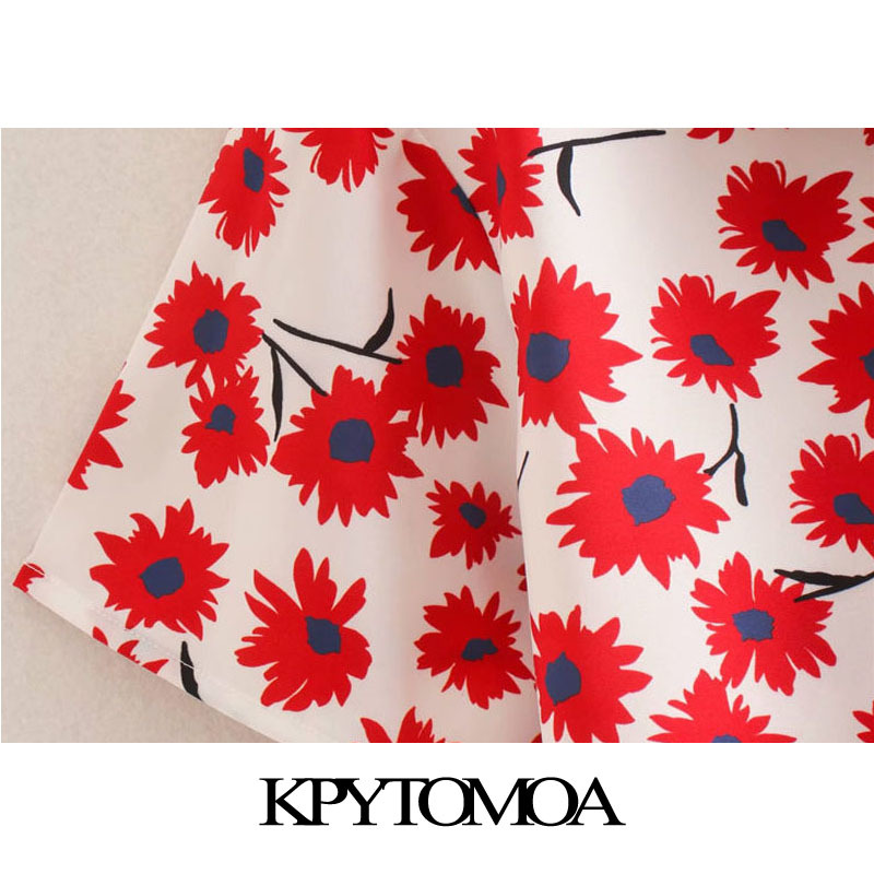 Women Fashion Floral Print Button-up Blouses Lapel Collar Short Sleeve Loose Female Shirts Chic Tops 210420