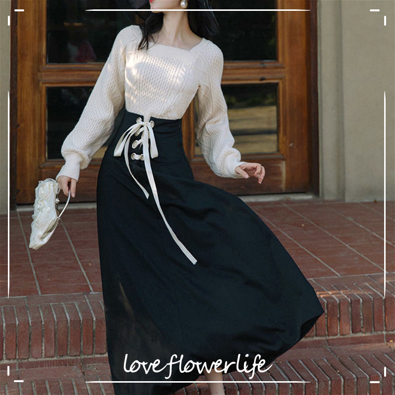 2 Piece Set Women French Elegant Suit Female Vintage Square Collar Knitted Sweater+ Bow Lace-Up Skirt Korean Winter Outfits 210521
2 Piece Set Women French Elegant Suit Female Vintage Square Collar Knitted Sweater+ Bow Lace-Up Skirt Korean Winter Outfits 210521