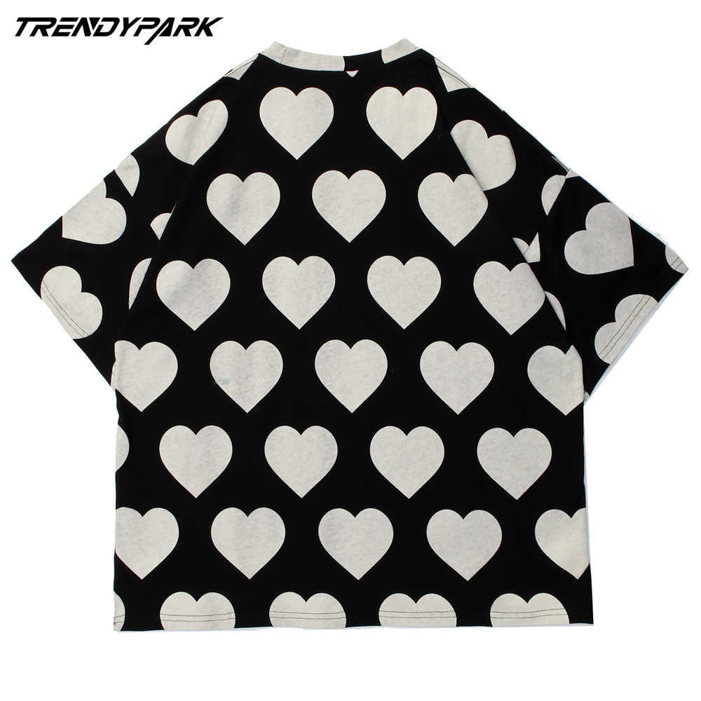 Men Women Fashion T Shirt Many Hearts Printed Summer Harajuku Cotton Oversized Short Sleeve Streetwear T-Shirt Tops Tee 210601