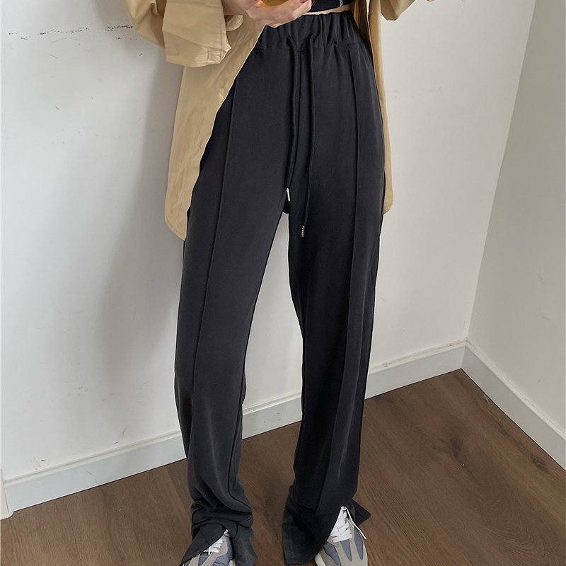 Solid Loose Elastic Sports All Match Split Trousers Girls Summer Casual High Waist Straight Femme Chic Pants 210421