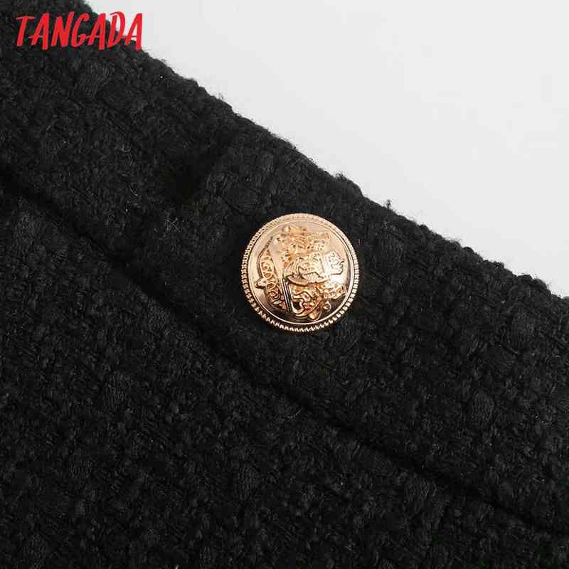 Women Elegant Black Tweed Buttons Decorate Zipper Pockets Female Retro Casual Shorts Pantalones 4M04 210416