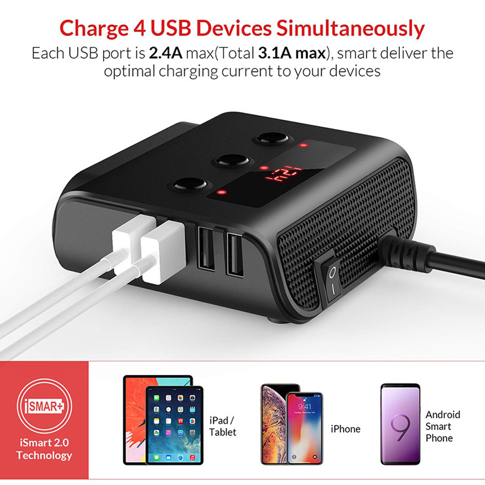 12-24V Charger 4 USB Car Cigarette Lighter Socket Splitter Universal DVR Phone Charge for Truck Auto