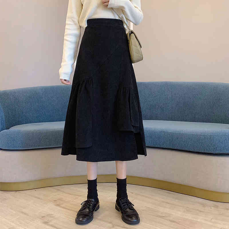 Nomikuma Irregular Ruffle Women Skirt Korean High Waist Causal Skirts Autumn Winter Bottoms New A-line Mujer Faldas 6D134 210427