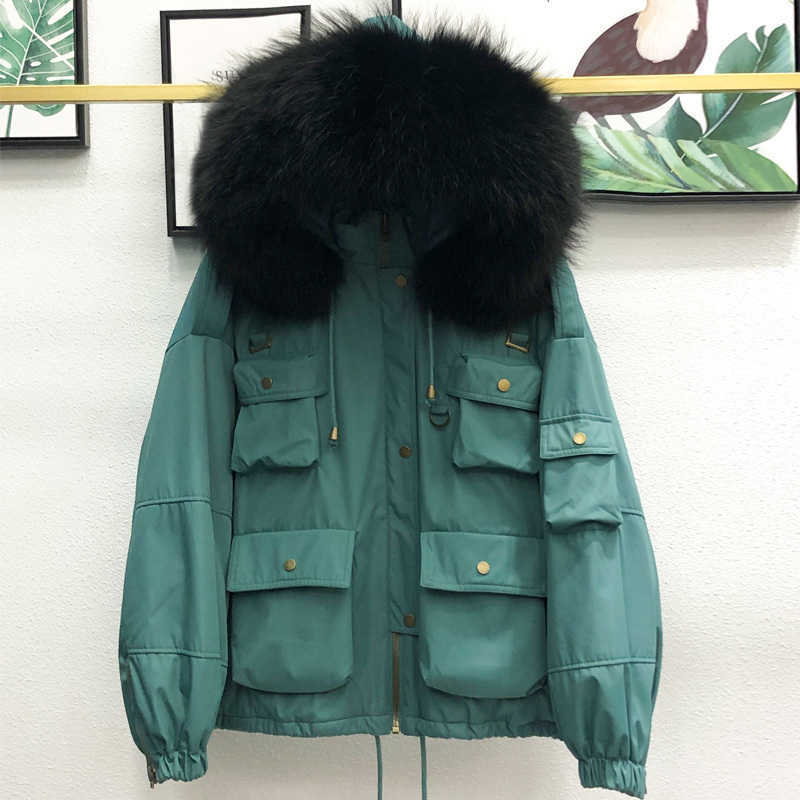 90% White Duck Down Jacket Real Raccoon Fur Hooded 2020 Female Thicken Warm Winter Down Coat Women Short Loose Feather Snow Coat T200831
