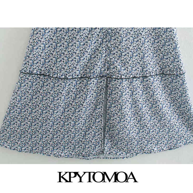 Women Chic Fashion Floral Print Ruffled Midi Dress Backless Puff Sleeve Slit Female Dresses Vestidos 210420