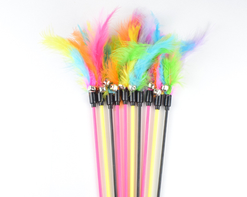Rabbit Furs Pet Cat Toys Cats Teaser Wand Dog Feather Playing with bells elastoplastic products WY1336
