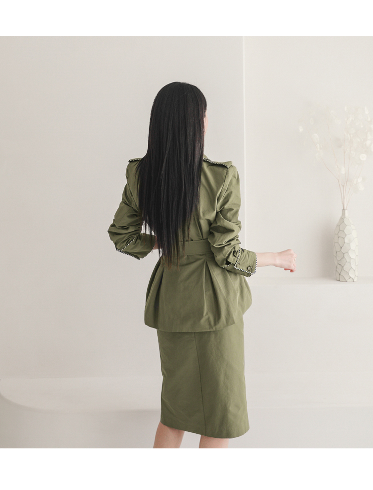 Skirt Suits Full Sleeve Zip Coat +Temperament Slim High Waist Skirts Solid Casual Vintage 2 Pieces Set 210506