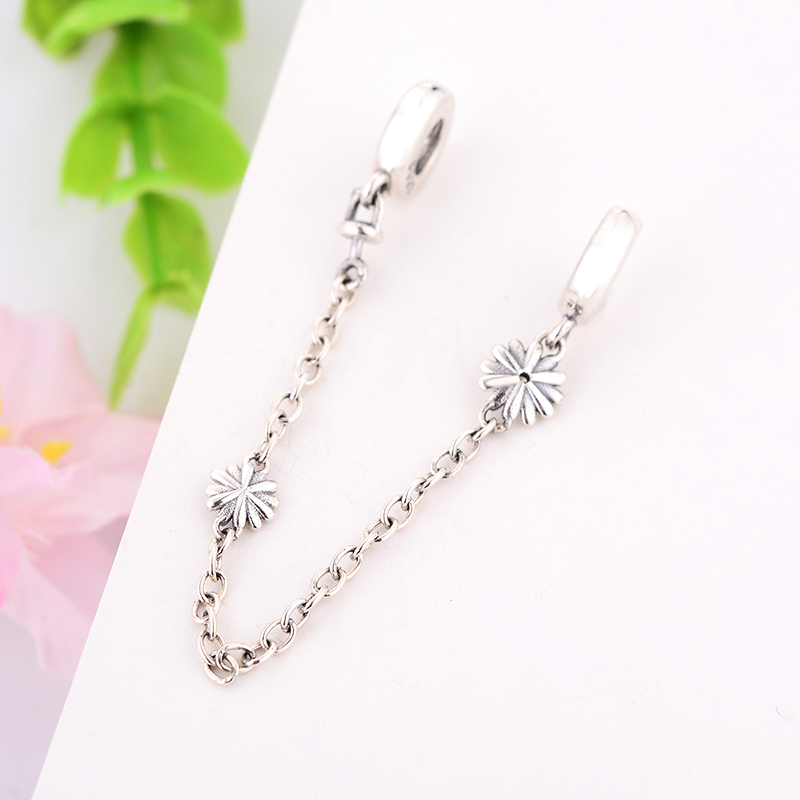 Fit Original Brand Charm Bracelet 925 Sterling Silver Daisy Flower Beads Safety Chain & Clip Lock Fine Jewelry Berloque DIY
