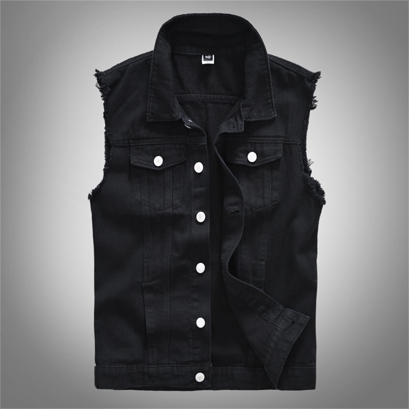 Men's Fashion Casual Black Hooded Sleeveless Vest Denim Vest Jacket Street Punk Style Denim Vest Multiple Size Options M-6XL 211119