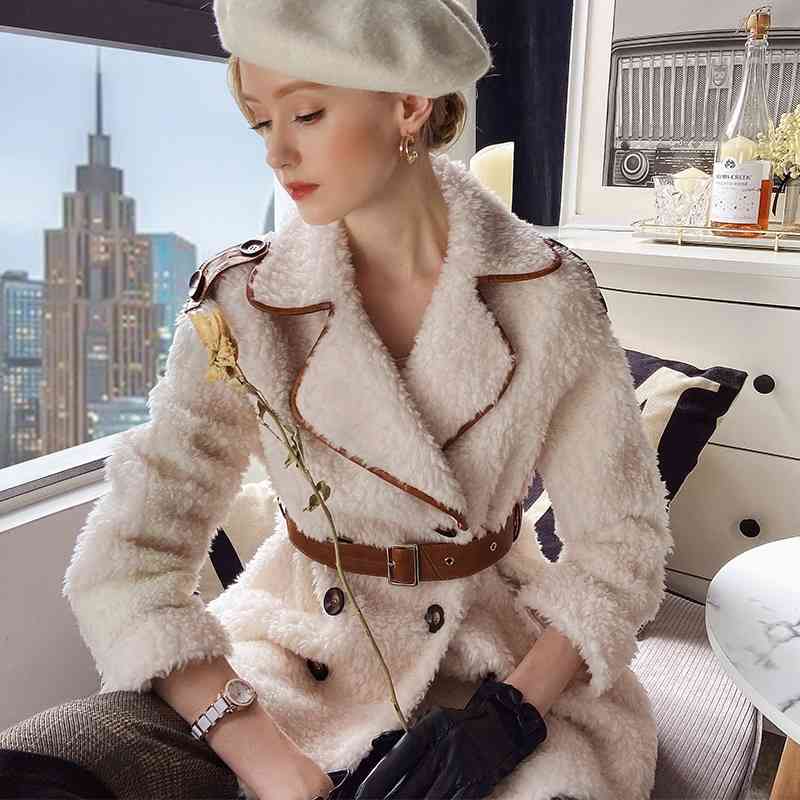 Dabuwawa Thick Real Wool Winter Women Fur Coat Warm Trendy Furry Female Coat Jacket Pocket Fur Outerwear Female DT1DFR012 210520