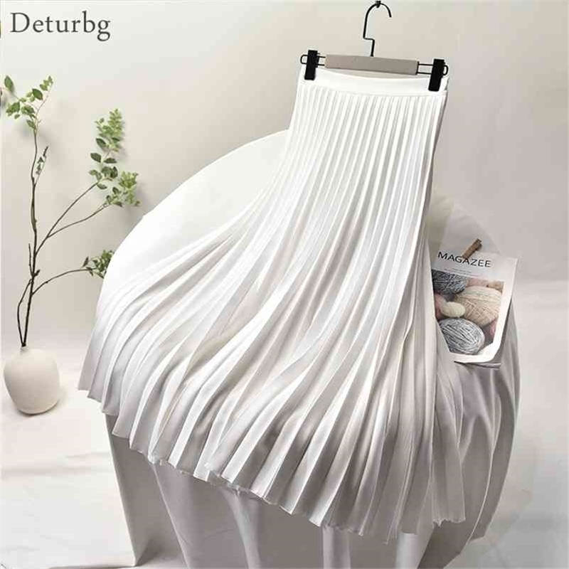 Women's Elegant Sector Pleated Twill Skirt With Chiffon Liner Female High Waist Side Zipper White Long Skirts Spring SK521 210621