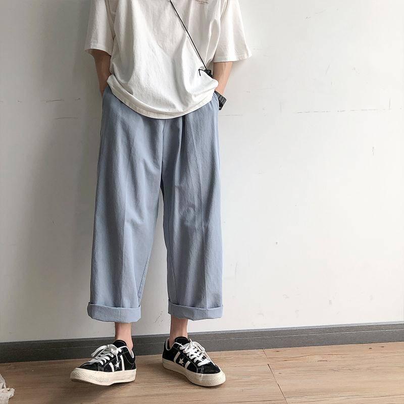 Men Casual Loose Office Pants Solid Baggy Elastic High Street Sweatpants Autumn Streetwear Trousers Males Men's