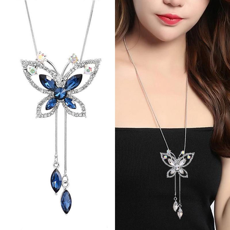 Pendant Necklaces Fashion Blue Long Chain Tassel Sweater Necklace For Women Jewelry Crystal Butterfly Femme Accessories 2021 
Pendant Necklaces Fashion Blue Long Chain Tassel Sweater Necklace For Women Jewelry Crystal Butterfly Femme Accessories 2021