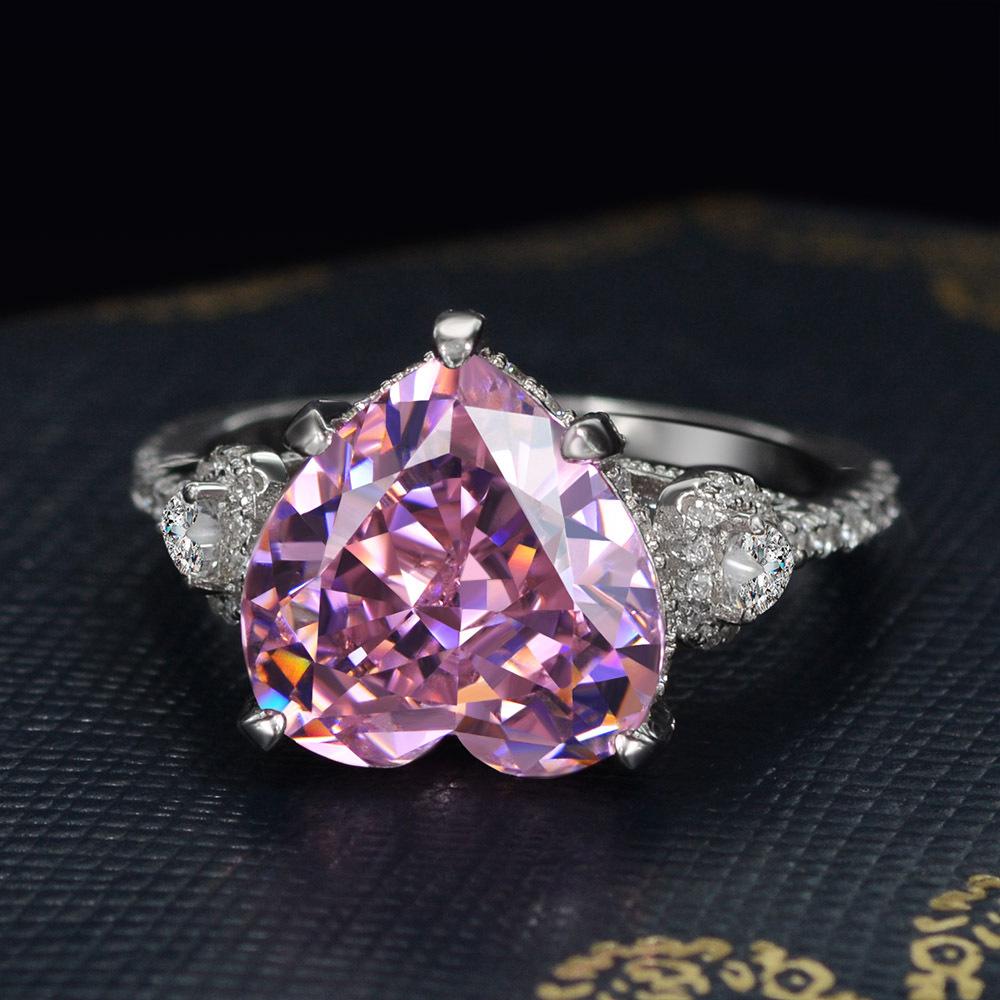 Heart Cut 5ct Pink Sapphire Diamond Ring 925 Sterling Silver Engagement Wedding Band Rings For Women Fine Jewelry women RRU14 jewe