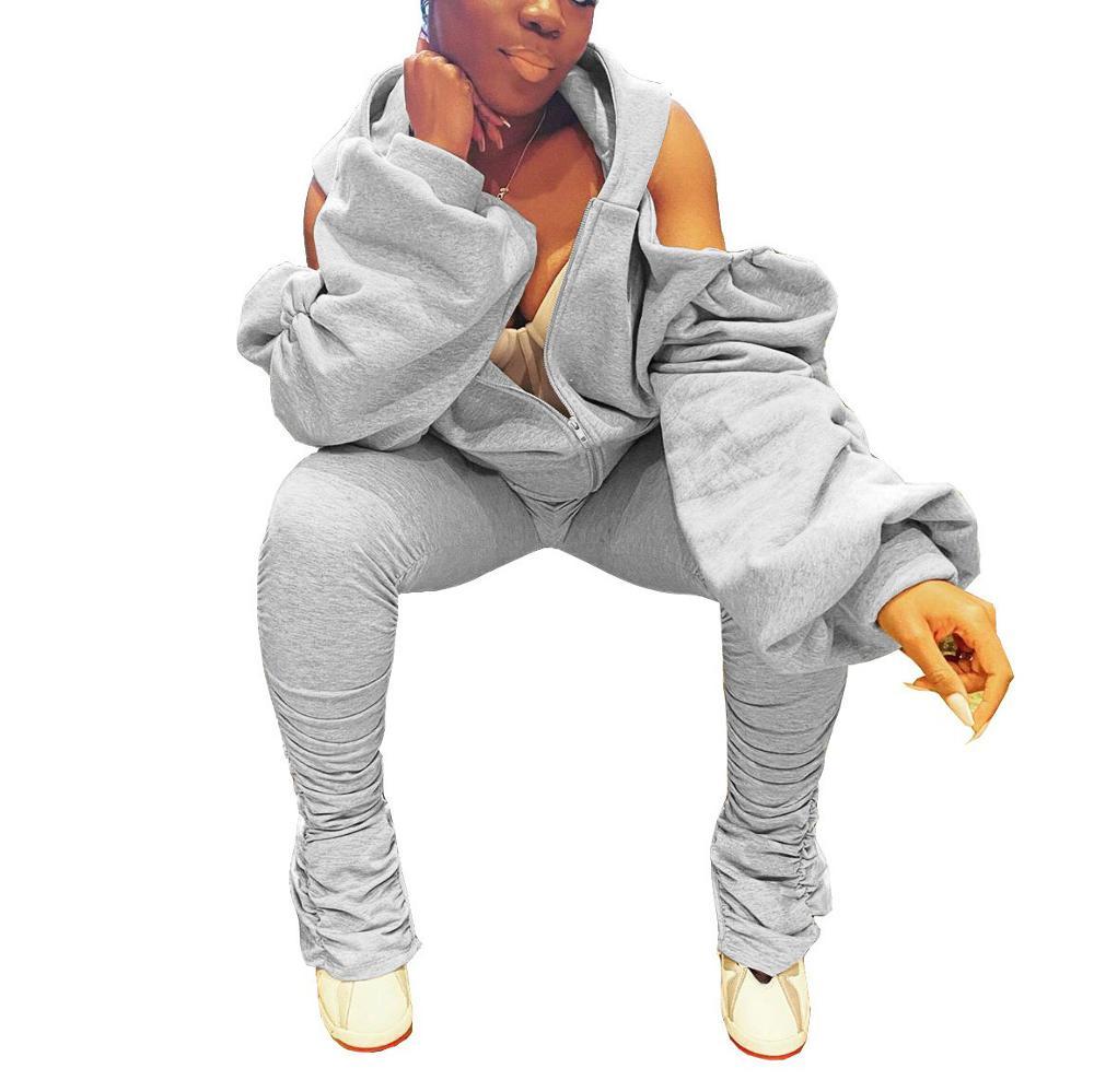 Clothes For Women Fall Sets Hooded Sweatshirts Top And Long Pants Two Pieces Grey Black Causal Sport Fashion Femme Set 210510