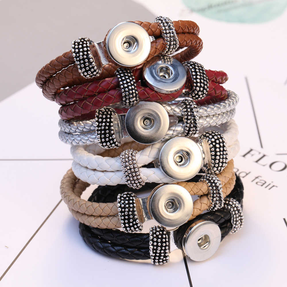 10pcs/lot Wholesale Snap Jewelry Bracelets for Women Braided Leather 18mm Snap Bracelet DIY Interchangeable Snap Button Bracelet 210910