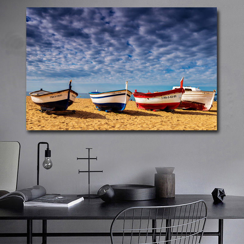 Modern Large Size Landscape Poster Wall Art Canvas Painting Boat Beach Picture HD Printing For Living Room Bedroom Decoration