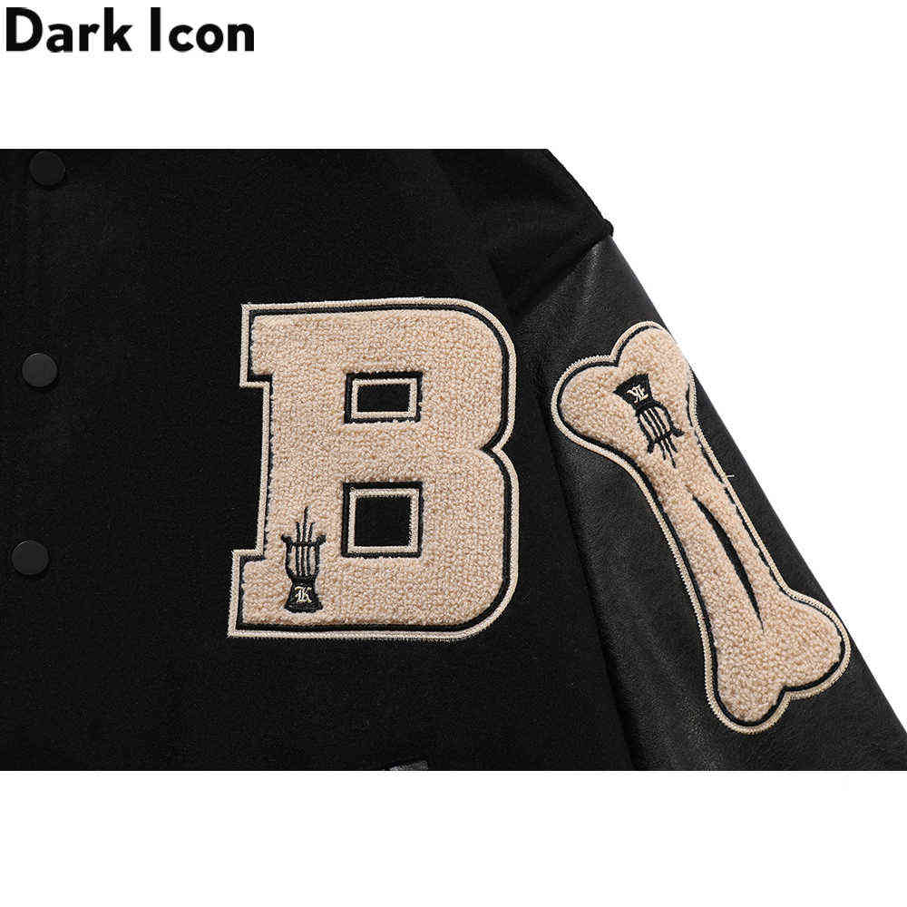 Bone Embroidery Leather Patchwork Jackets Men Street Fashion Men's Jacket Streetwear Jackets for Man 210603