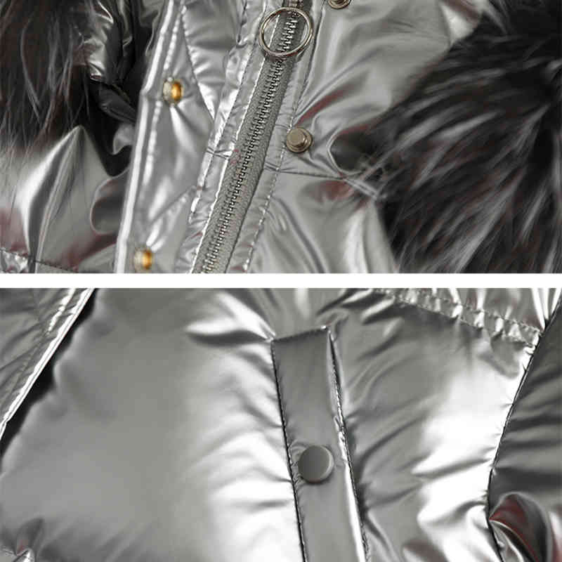 Winter Women 90% White Duck Down Jacket Detachable Large Real Fur Collar Overcoat Glossy Cool Loose Warm Thick Coat 210430