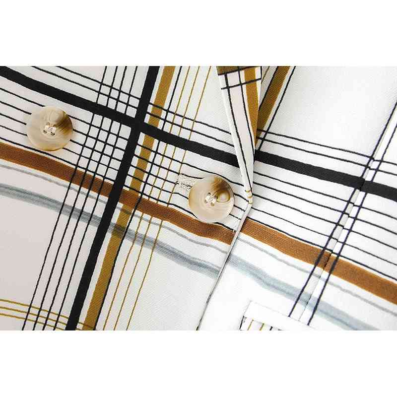 elegant women fashion double breasted blazer office ladies pocket jackets casual female plaid suits girls chic sets 210430