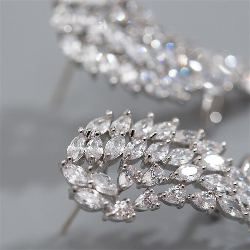 Choucong Unique Cocktail Ear Cuff Luxury Jewelry 925 Sterling Silver Full Marquise Cut White Topaz CZ Diamond Gemstones Women Party Angle Wings Clip E