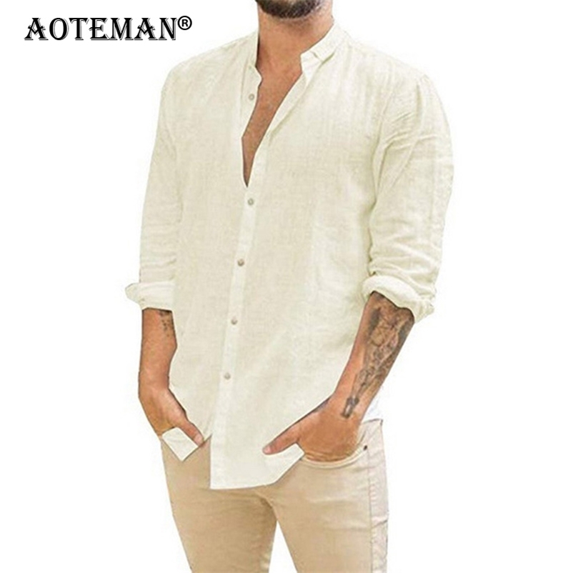 Men's Shirts Summer Spring Casual Long Sleeve Fashion Beach Shirt Solid Social Shirt Linen Male Outwear Loose Men Clothing LM408 210708, Light blue