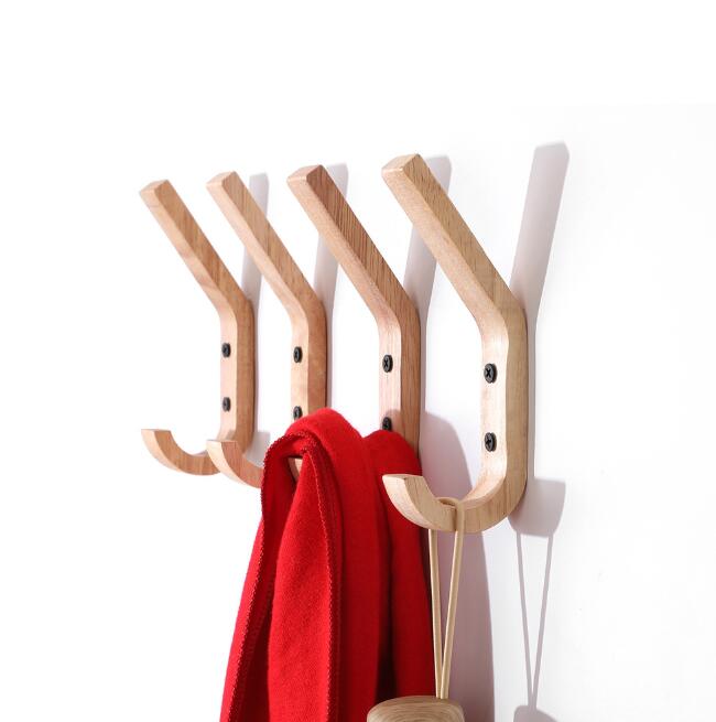Creative Wooden Wall Towel Coat Hat Hangers Oak Wood Mounted Hook Key Holder Storage Door Rack Organizer Nordic Style RRD7731 Free shipping