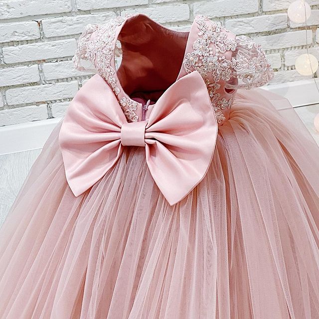 2021 Blush Pink Lace Flower Girl Dresses Ball Gown Beaded Backless Tulle Lilttle Kids Birthday Pageant Weddding Gowns