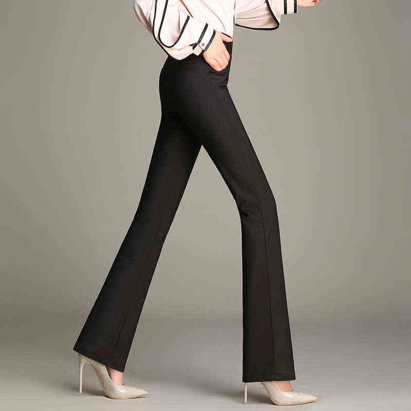 Women OL Slimming Office Flared Pants High Waist Plus Size Pure Color Cotton Stretchy Straight Casual White Black Trousers S 4XL 211115