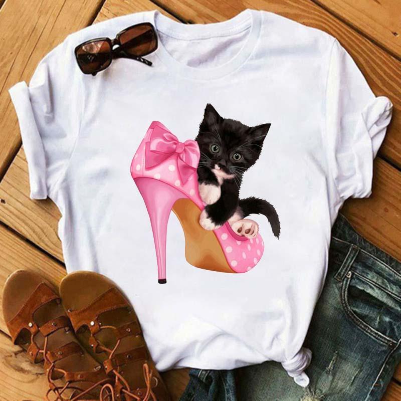 Women's T-Shirt Maycaur Pink High Heels wers Bag Print T Shirt Women Trendy Hipster Haruk Kawaii Short Sleeves Tops Tee Femme Clothes