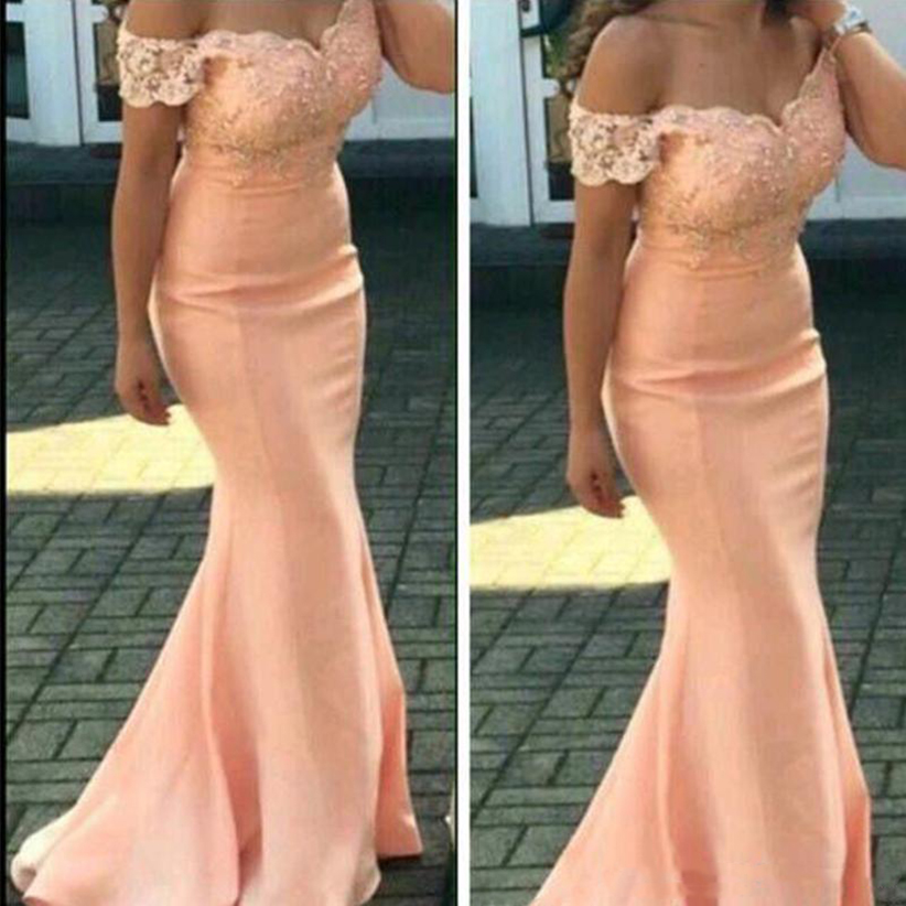 2021 New Arrival Applique Lace Long Bridesmaid Dress Off The Shoulder Formal Maid of Honor Gown Plus Size Custom Made 0509