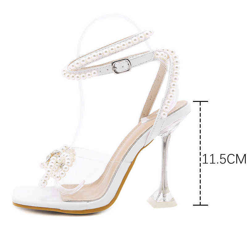 2022 NEW Sandals Women Shoes Spike Heel Open Toe Pearl Butterfly-Knot Clear Transparent High Heels Ankle Strap Buckle Pumps Y220209