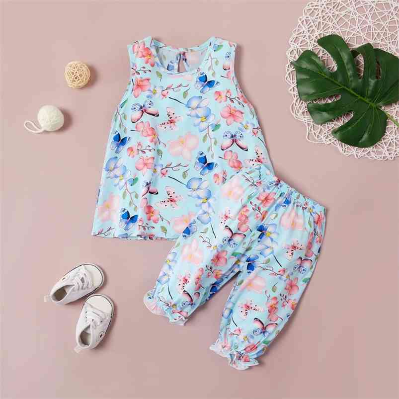 Summer Children Sets Casual Girls Sleeveless O Neck Long Pants Print Floral Pink Blue Cute Clothes 2-6T 210629
Summer Children Sets Casual Girls Sleeveless O Neck Long Pants Print Floral Pink Blue Cute Clothes 2-6T 210629
