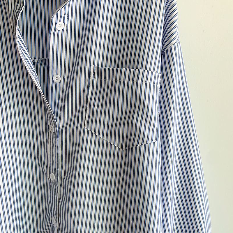 Office Ladies Striped Shirt Blouses Women Casual Cotton Female Shirts Tops Single-breasted Loose Blouse Femme Blusas 13057 210427