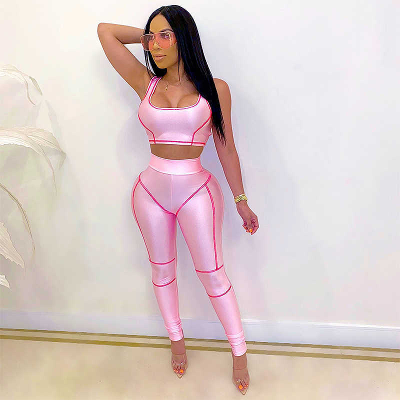 Striped Patchwork Sleeveless Sexy Crop Top Tanks+High Waist Skinny Pencil Pants Woman Clothes Outfits Conjuntos De Mujer Verano 210604