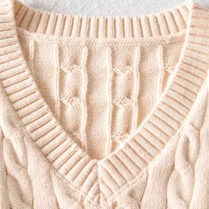 Vintage Women V-Neck Sweaters Vest Fashion Ladies Solid Knitted Tanks Streetwear Female Chic Beige Pullovers 210430
