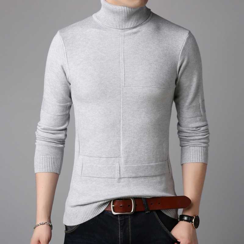 Classic Fashion Turtleneck Sweater Men's Casual Knitting Pullovers Male Sweaters Slim Men's Clothing Lattice Solid Pullovers 211008