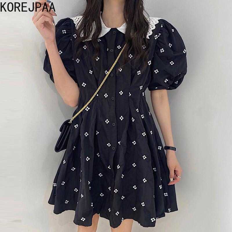 Korejpaa Women Mini Dress Summer Korea Chic Sweet Kawaii Doll Collar Small Flower Embroidery Fold Waist Short Sleeve Vestido 210526, Black
Korejpaa Women Mini Dress Summer Korea Chic Sweet Kawaii Doll Collar Small Flower Embroidery Fold Waist Short Sleeve Vestido 210526, Black