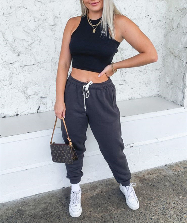 Women's Pants Capris solid color lace-up sports trousers home leisure and thickened footwear trousers