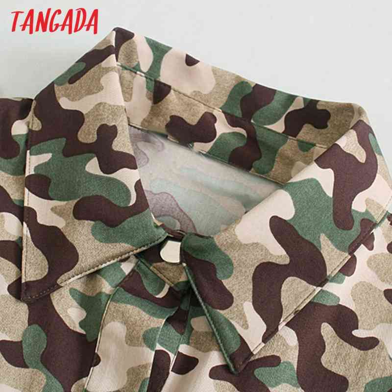 Fashion Women Camouflage Print Loose Shirt with Slash Long Sleeve High Street Ladies Mini Dress 5Z89 210416