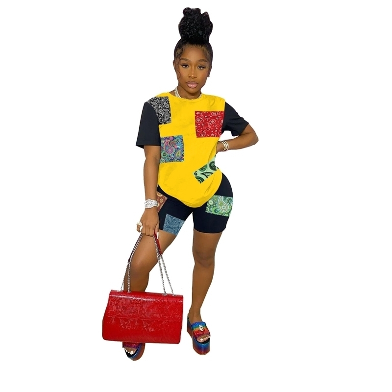 Women Designers Clothes Tracksuits Two Piece Set Paisley Patch Printing Summer Street Fashion