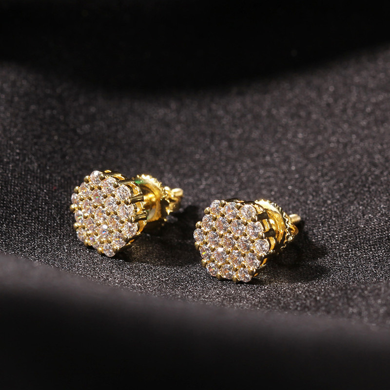 Europe and America Fashion Earrings Gold Plated Full CZ 925 Silver Earrings Studs for Men Women Nice Gift